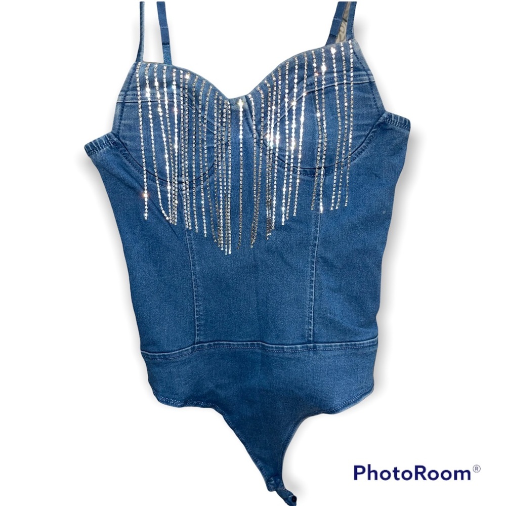 Denim Bling Bodysuit Fashion Nova
